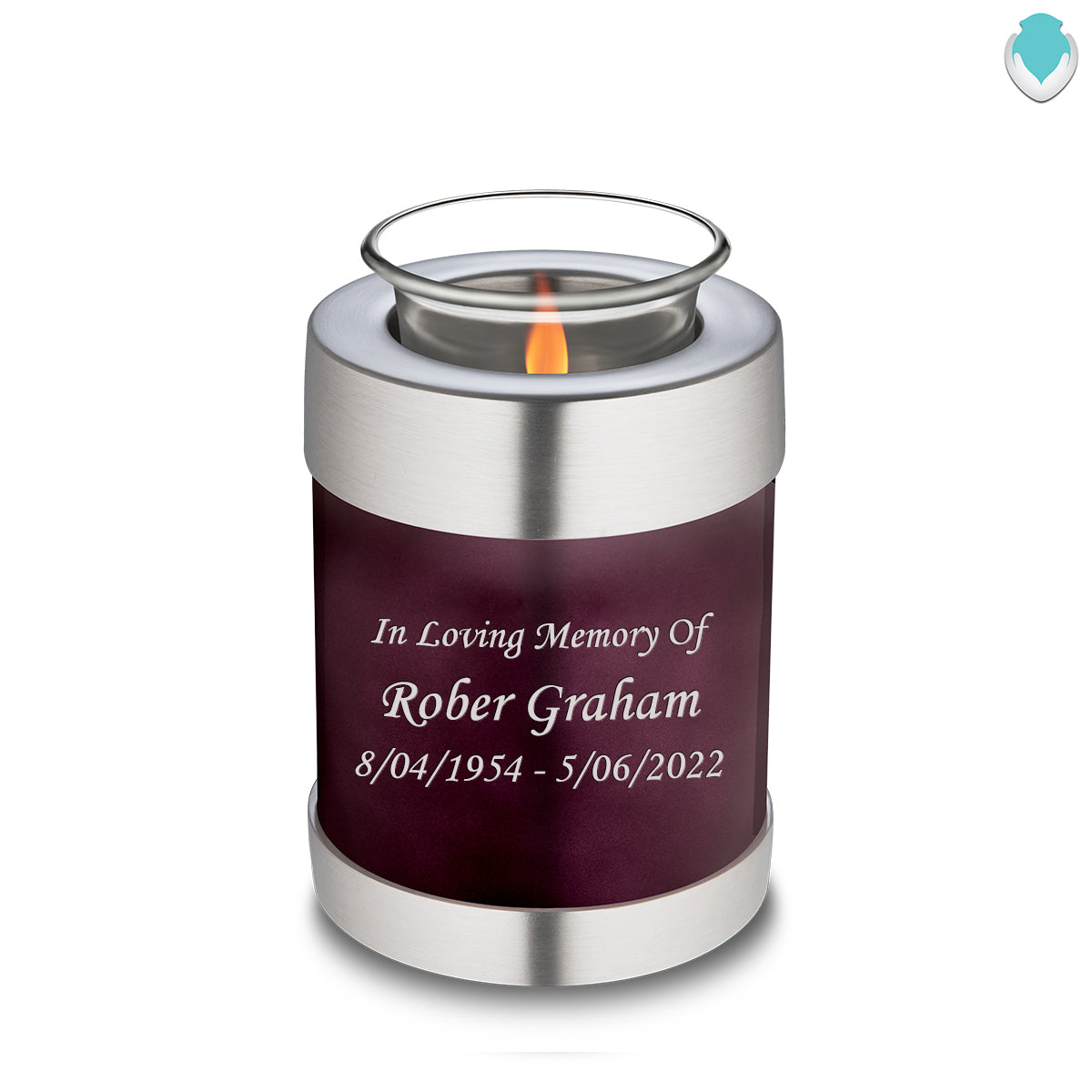 Candle Holder Embrace Cherry Purple Custom Engraved Text Cremation Urn