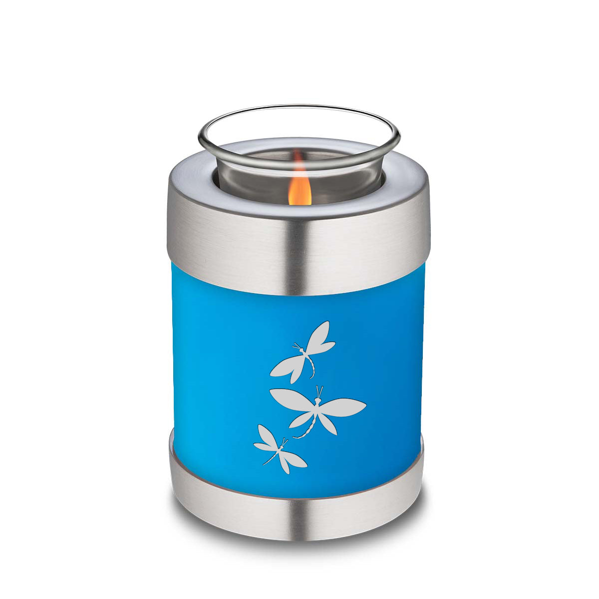 Candle Holder Embrace Racing Blue Dragonflies Cremation Urn
