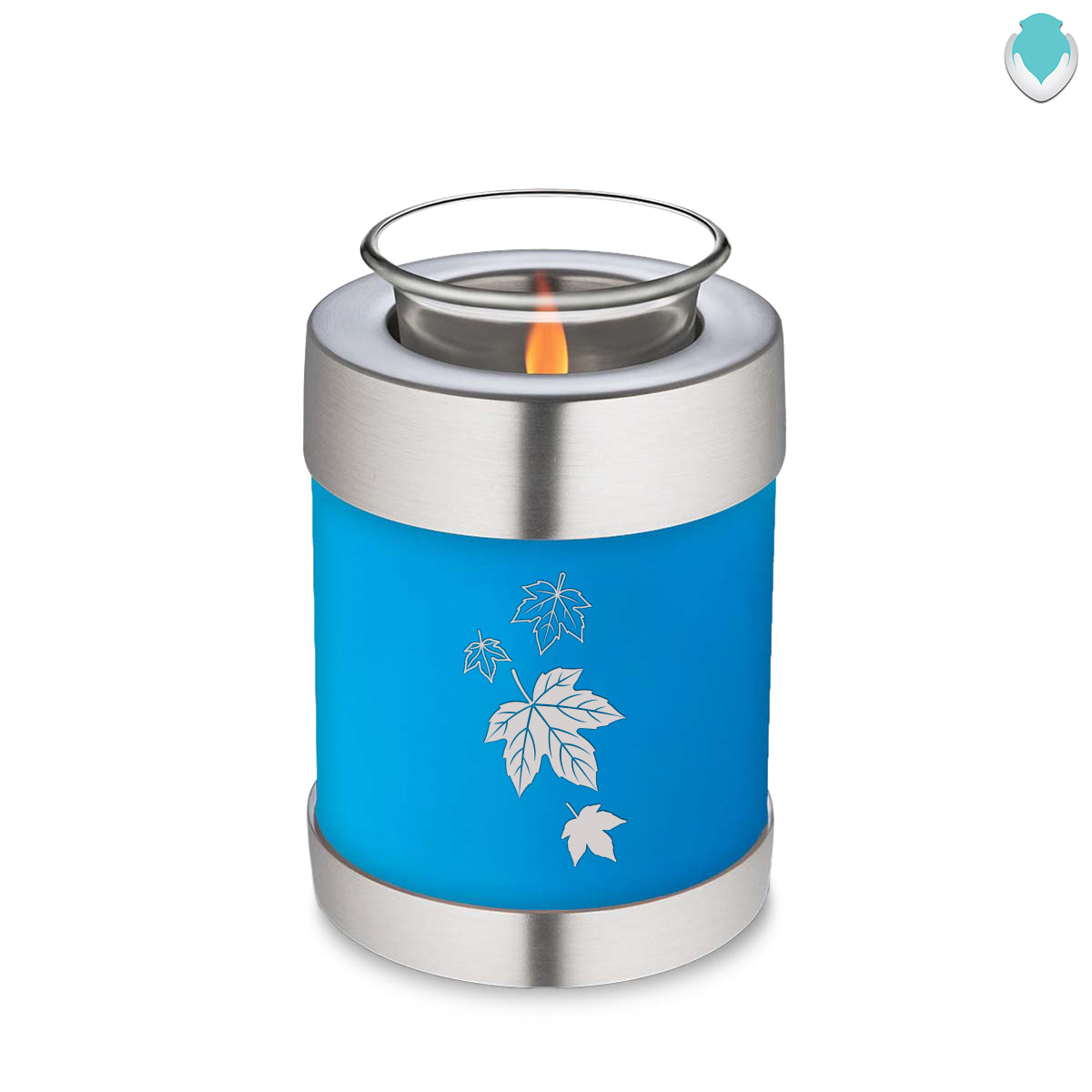 Candle Holder Embrace Racing Blue Falling Leaves Cremation Urn