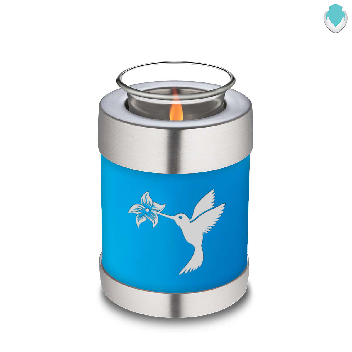Candle Holder Embrace Racing Blue Hummingbird Cremation Urn