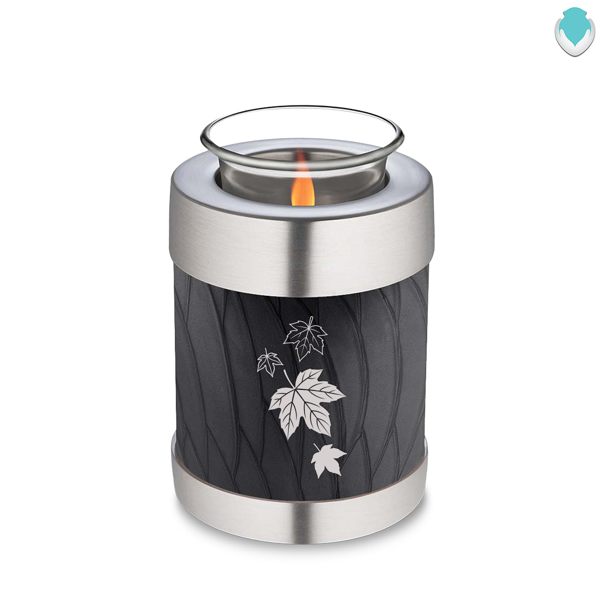 Candle Holder Embrace Pearl Black Falling Leaves Cremation Urn
