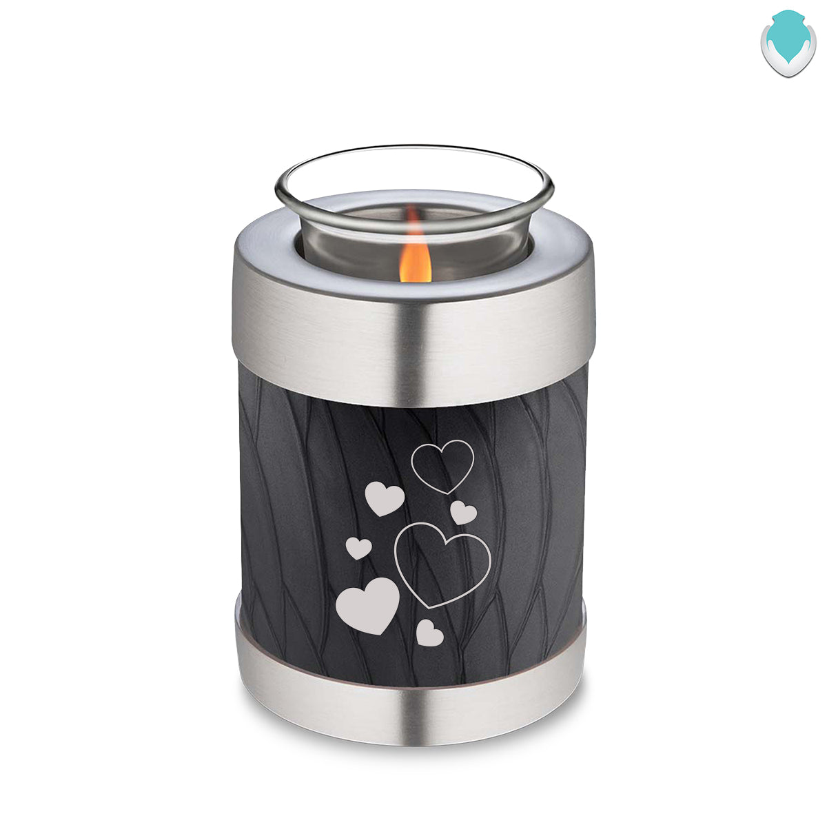 Candle Holder Embrace Pearl Black Floating Heart Cremation Urn