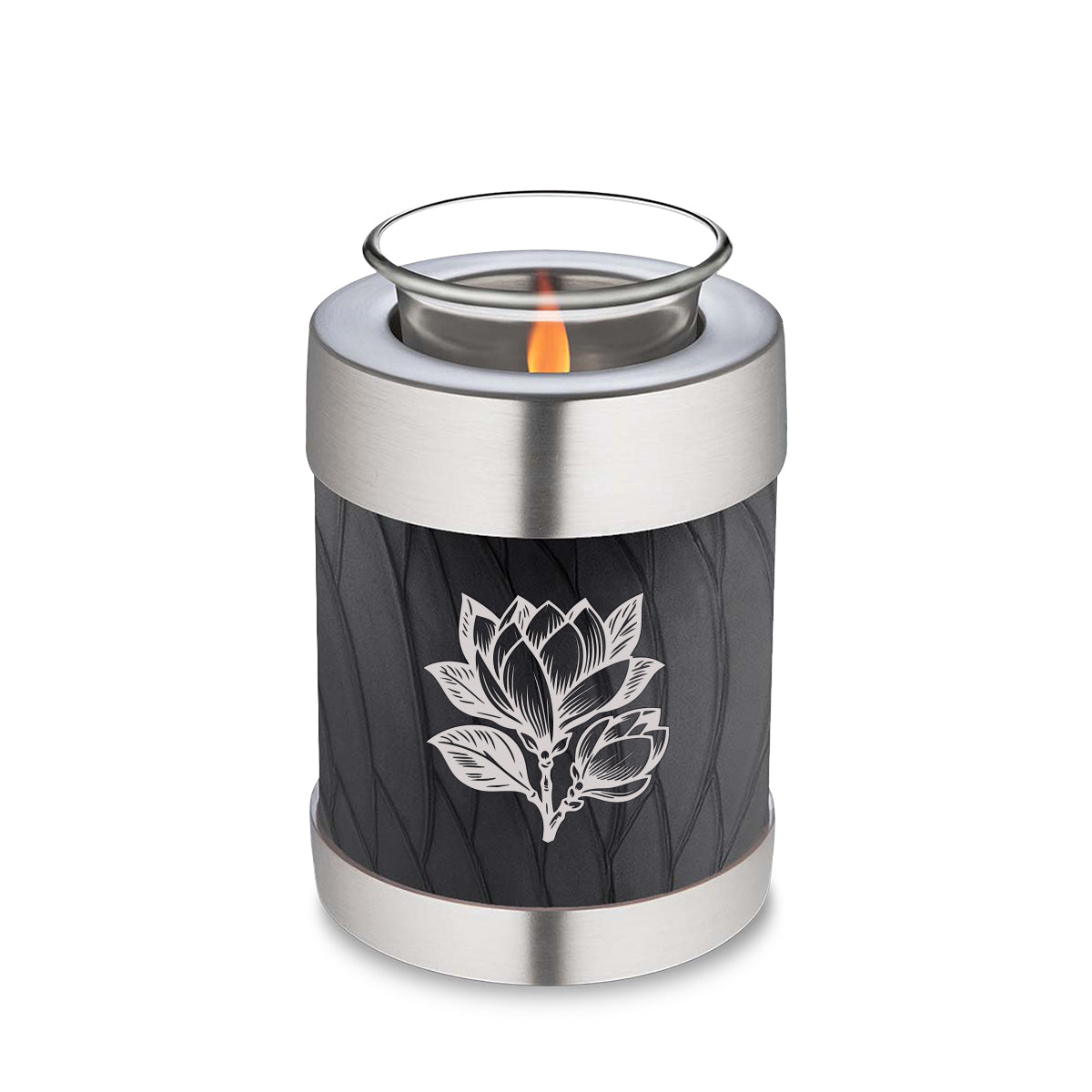 Candle Holder Embrace Pearl Black Magnolia Flower Cremation Urn