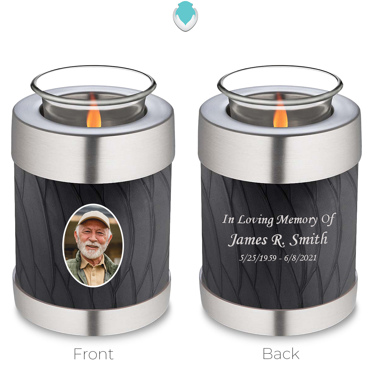 Candle Holder Embrace Pearl Black Portrait Cremation Urn