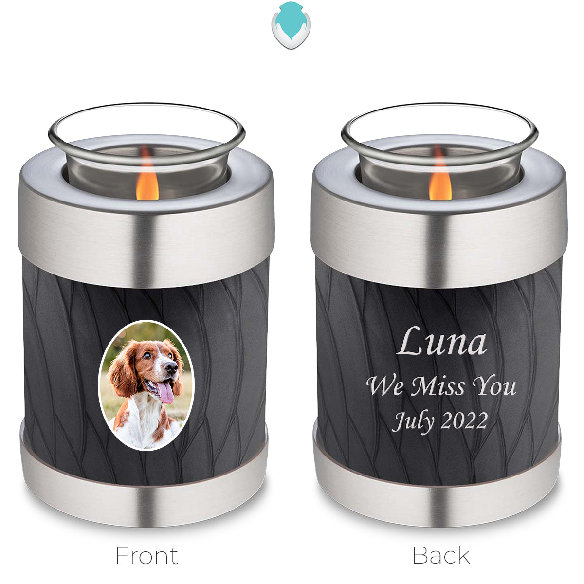 Candle Holder Pet Embrace Pearl Black Portrait Cremation Urn