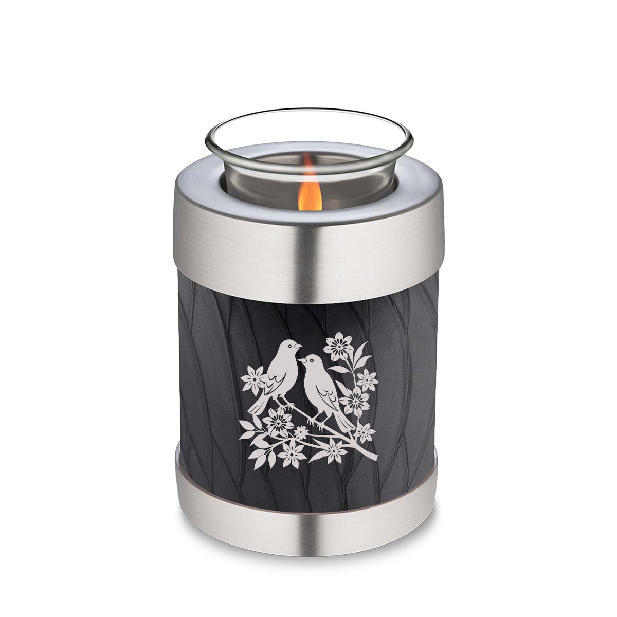 Candle Holder Embrace Pearl Black Songbirds Cremation Urn