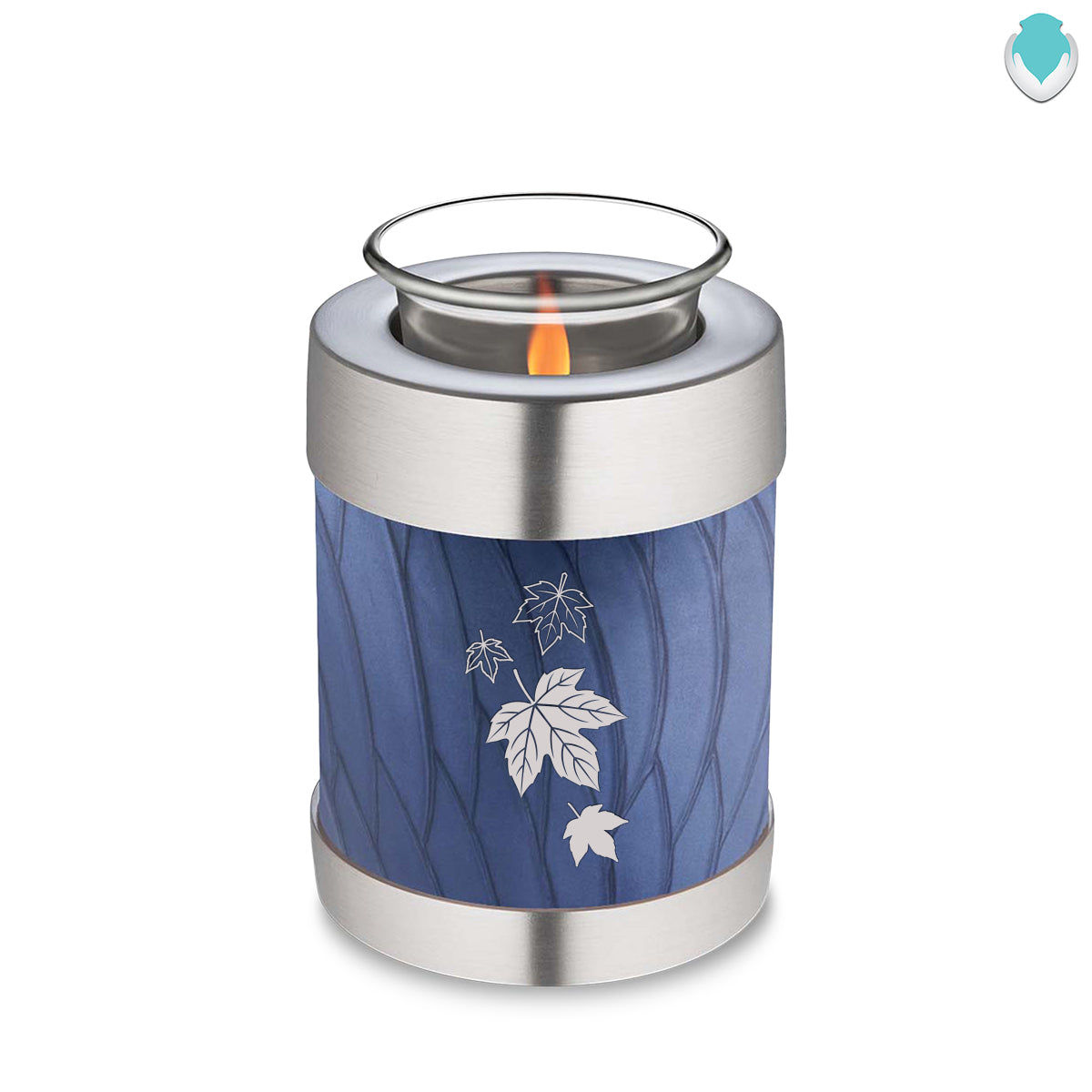 Candle Holder Embrace Pearl Cobalt Blue Falling Leaves Cremation Urn