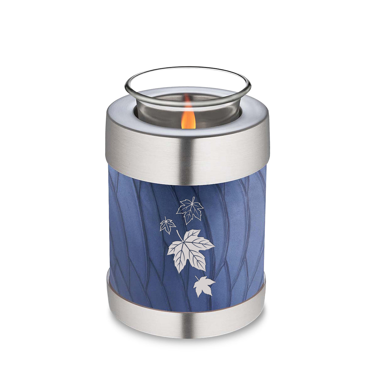 Candle Holder Embrace Pearl Cobalt Blue Falling Leaves Cremation Urn