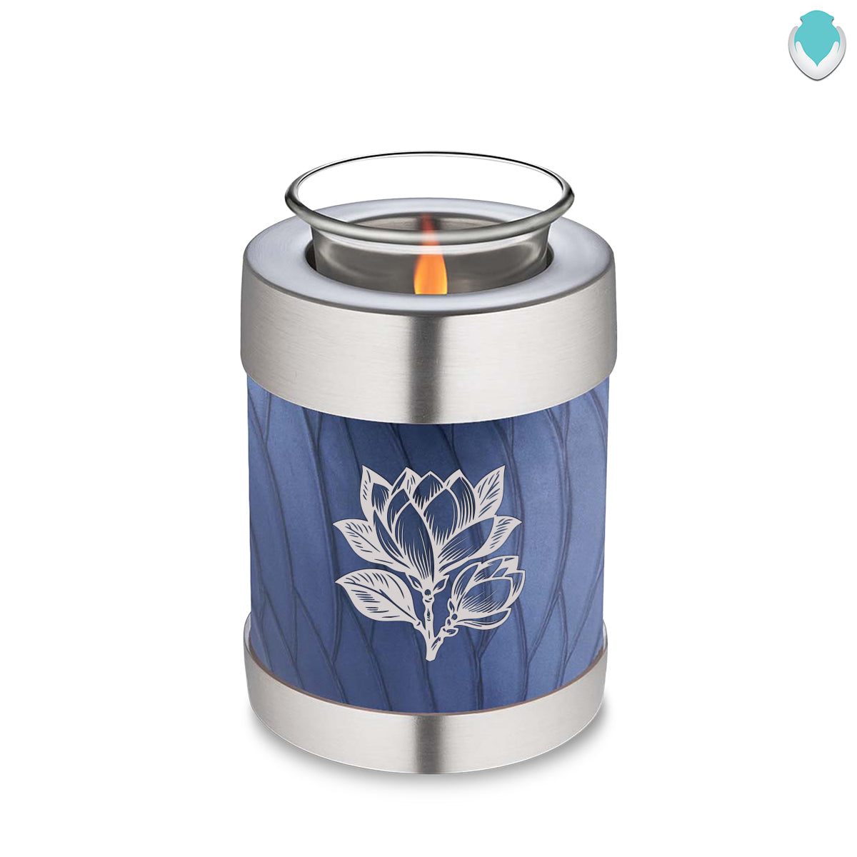 Candle Holder Embrace Pearl Cobalt Blue Magnolia Flower Cremation Urn