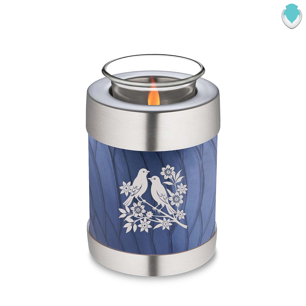 Candle Holder Embrace Pearl Cobalt Blue Songbirds Cremation Urn