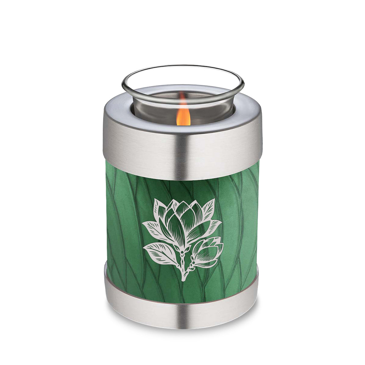 Candle Holder Embrace Pearl Green Magnolia Flower Cremation Urn