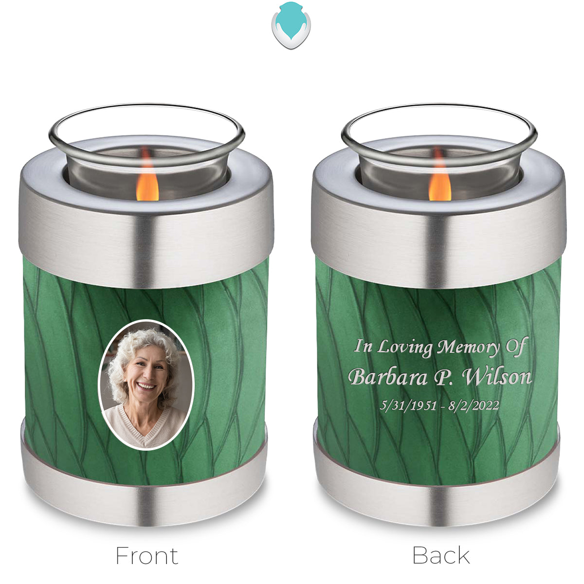 Candle Holder Embrace Pearl Green Portrait Cremation Urn
