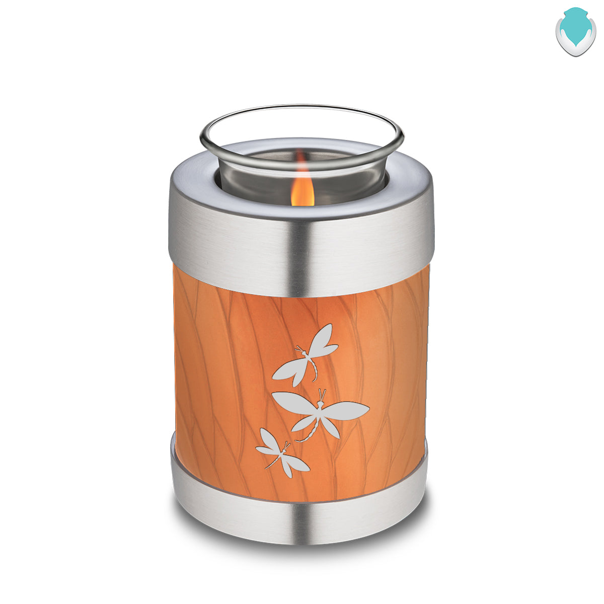 Candle Holder Embrace Pearl Orange Dragonflies Cremation Urn