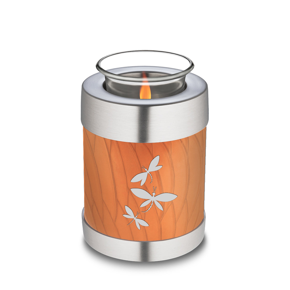 Candle Holder Embrace Pearl Orange Dragonflies Cremation Urn