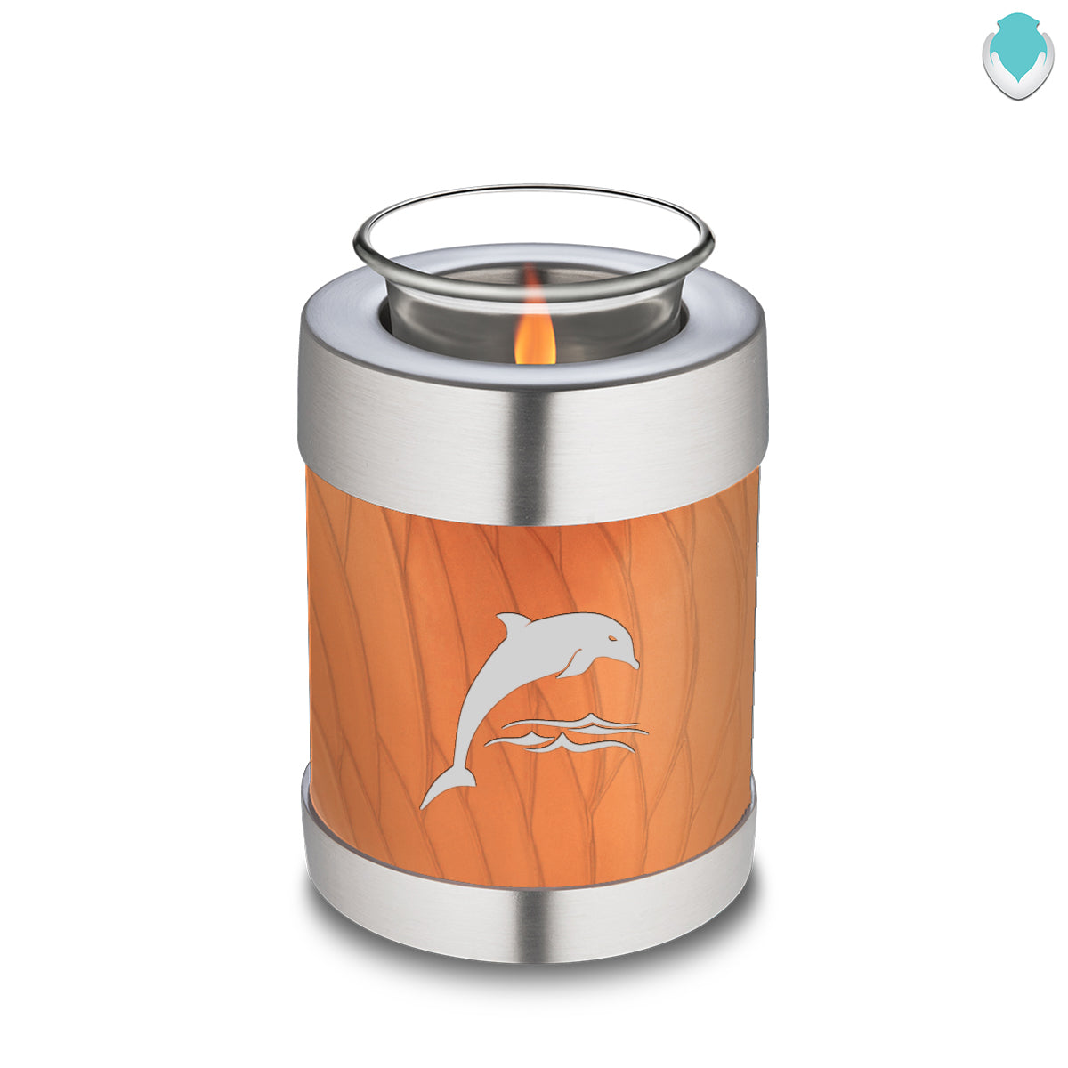 Candle Holder Embrace Pearl Orange Dolphins Cremation Urn