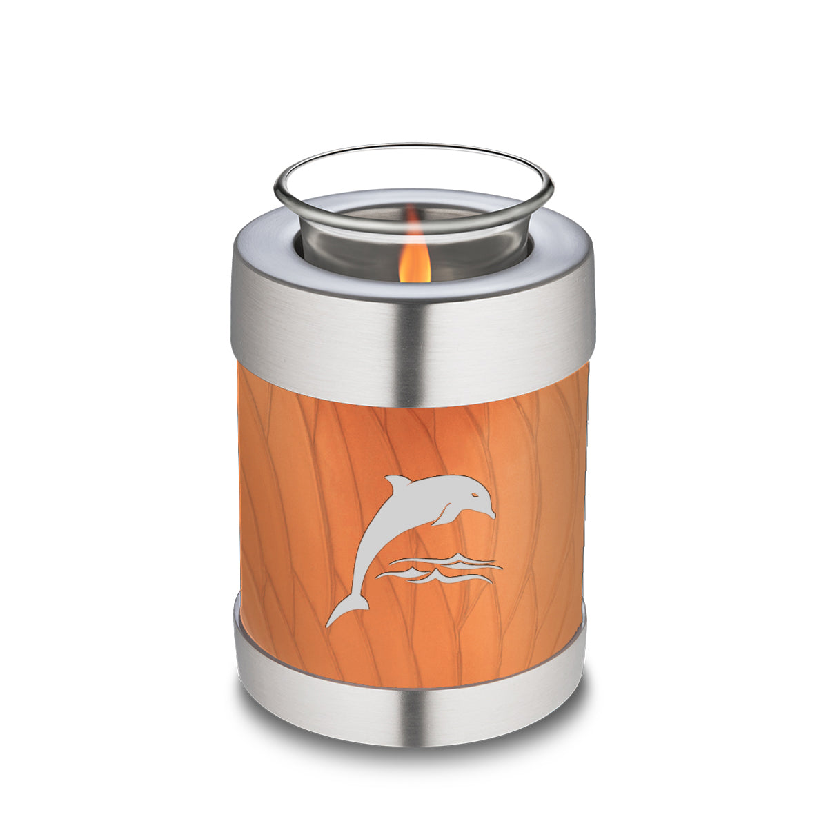 Candle Holder Embrace Pearl Orange Dolphins Cremation Urn