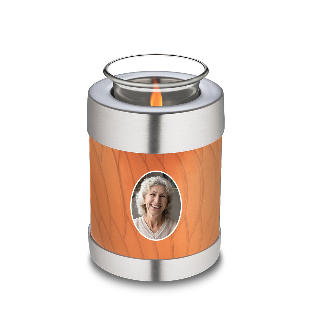 Candle Holder Embrace Pearl Orange Portrait Cremation Urn