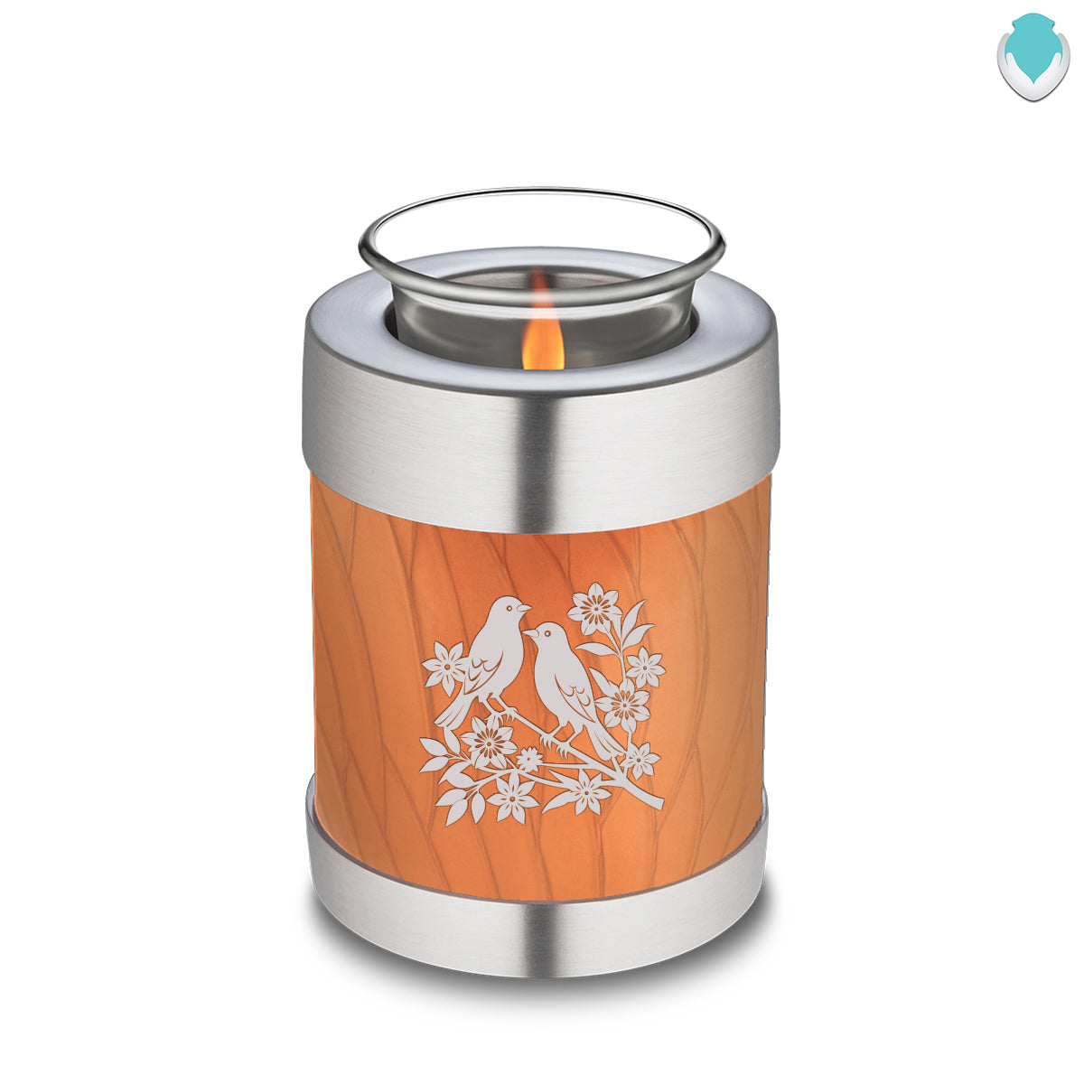 Candle Holder Embrace Pearl Orange Songbirds Cremation Urn