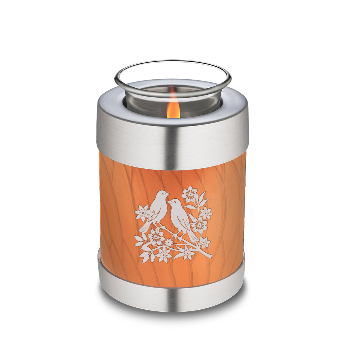 Candle Holder Embrace Pearl Orange Songbirds Cremation Urn