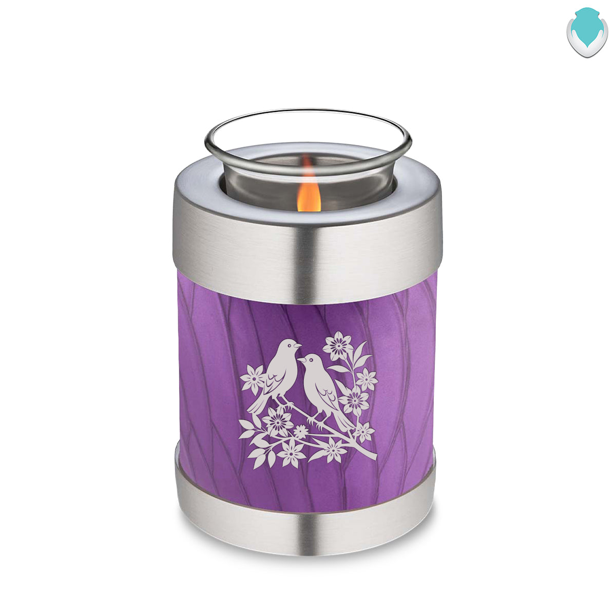 Candle Holder Embrace Pearl Purple Songbirds Cremation Urn
