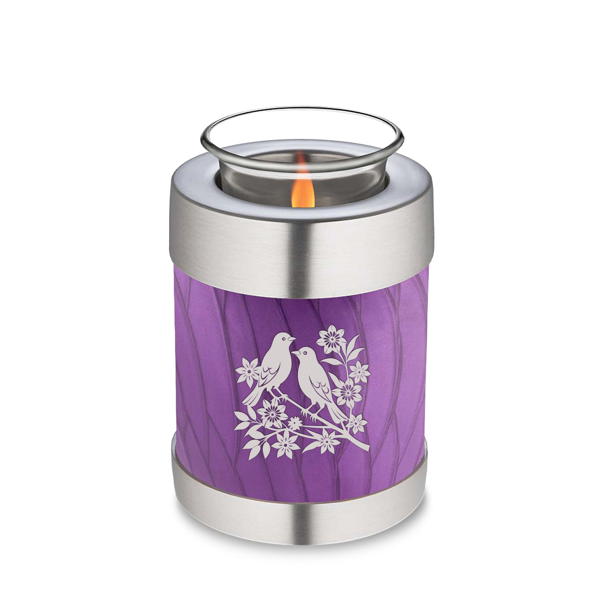 Candle Holder Embrace Pearl Purple Songbirds Cremation Urn