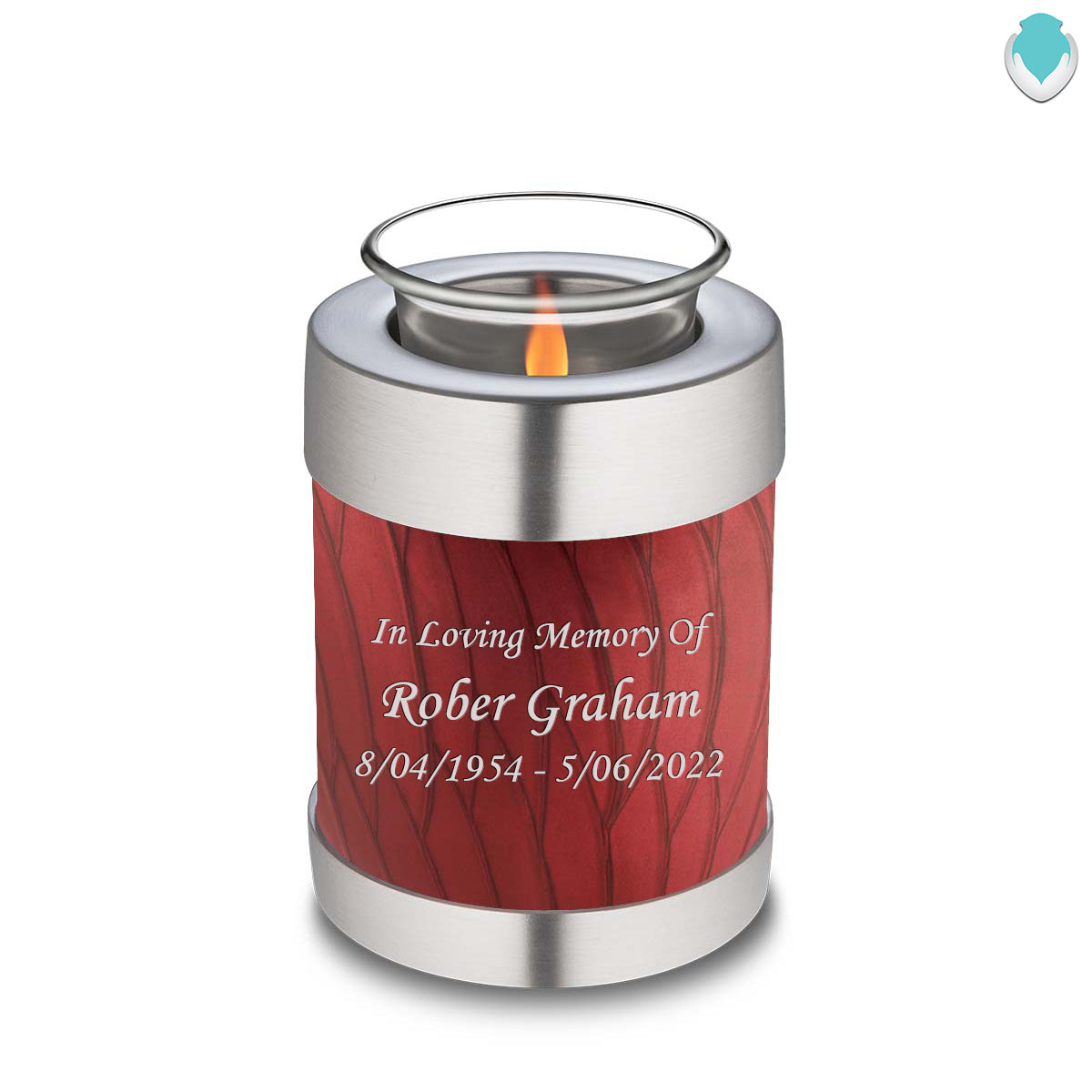 Candle Holder Embrace Pearl Candy Red Custom Engraved Text Cremation Urn