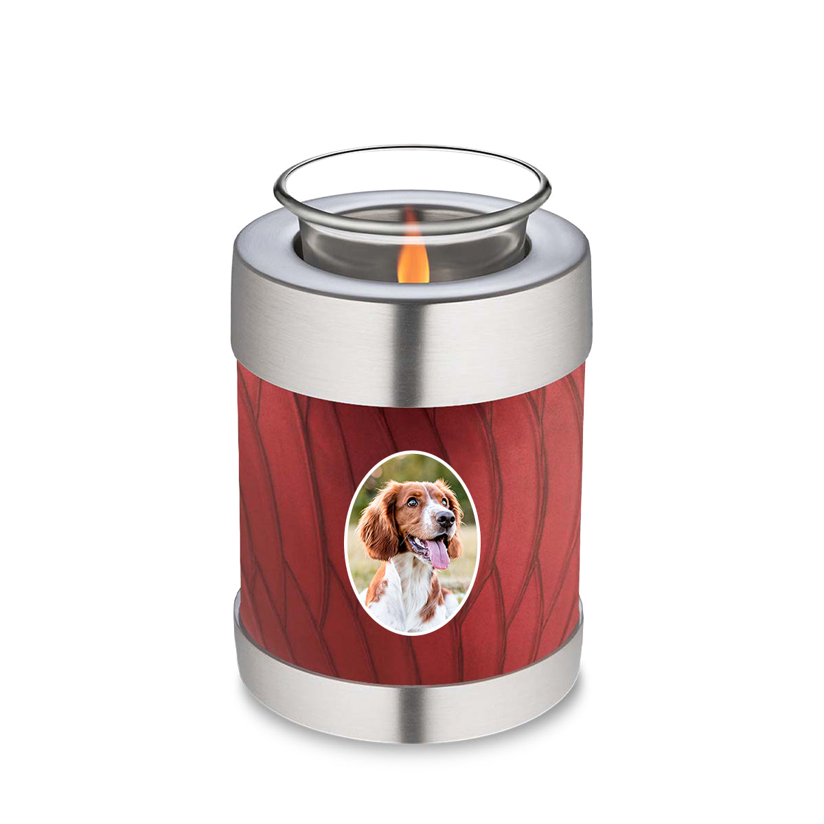 Candle Holder Pet Embrace Pearl Candy Red Portrait Cremation Urn
