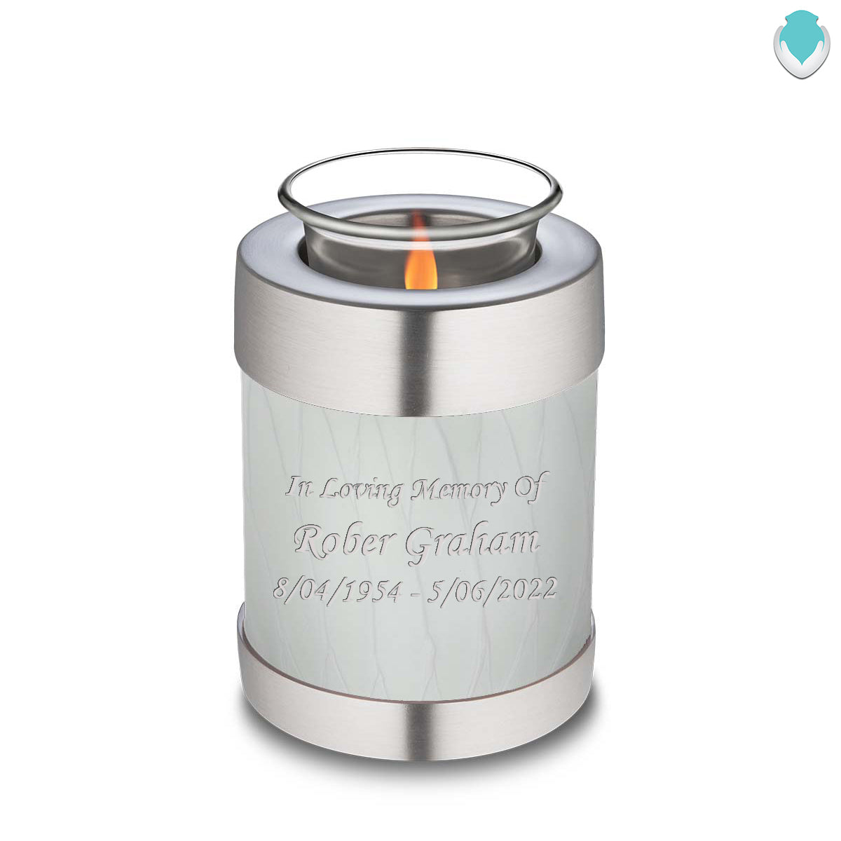 Candle Holder Embrace Pearl White Custom Engraved Text Cremation Urn