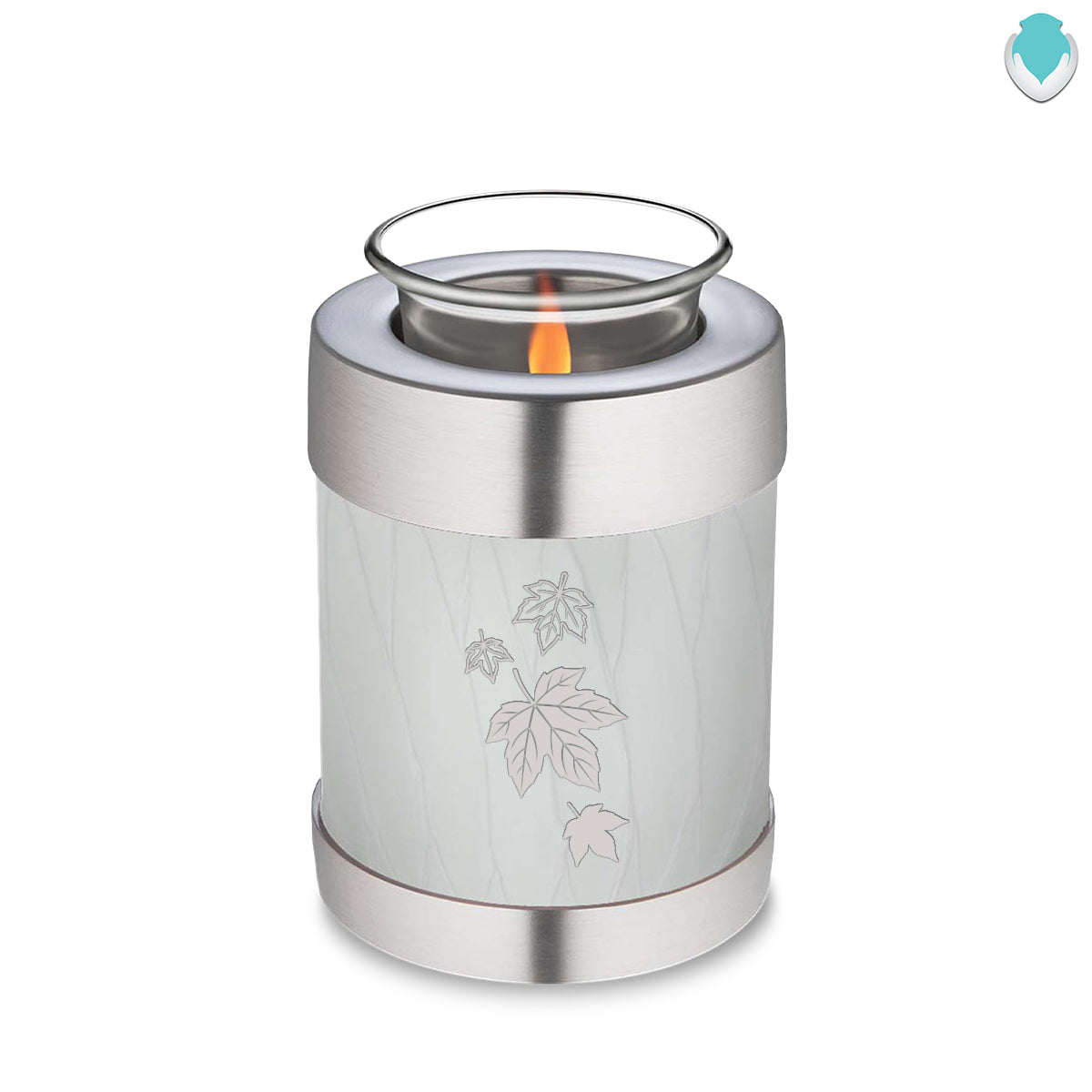 Candle Holder Embrace Pearl White Falling Leaves Cremation Urn