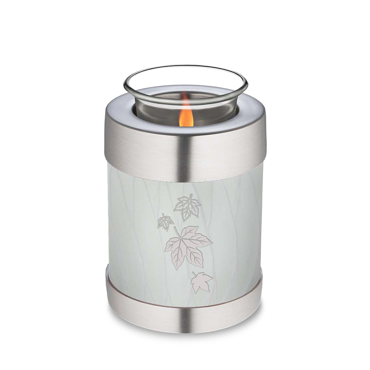 Candle Holder Embrace Pearl White Falling Leaves Cremation Urn