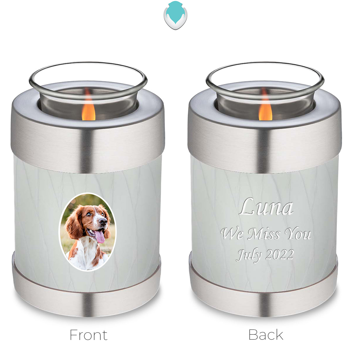 Candle Holder Pet Embrace Pearl White Portrait Cremation Urn