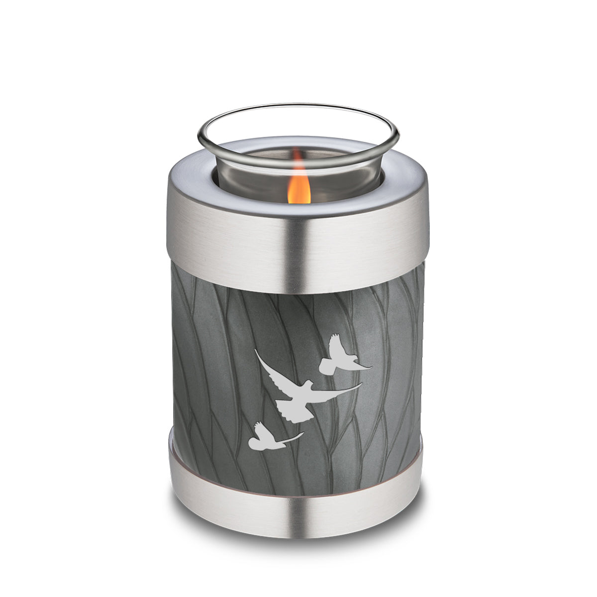 Candle Holder Embrace Pearl Silver Doves Cremation Urn
