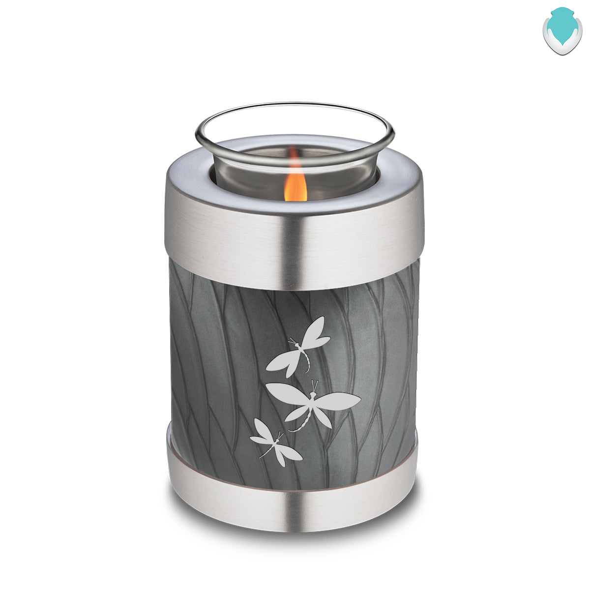 Candle Holder Embrace Pearl Silver Dragonflies Cremation Urn