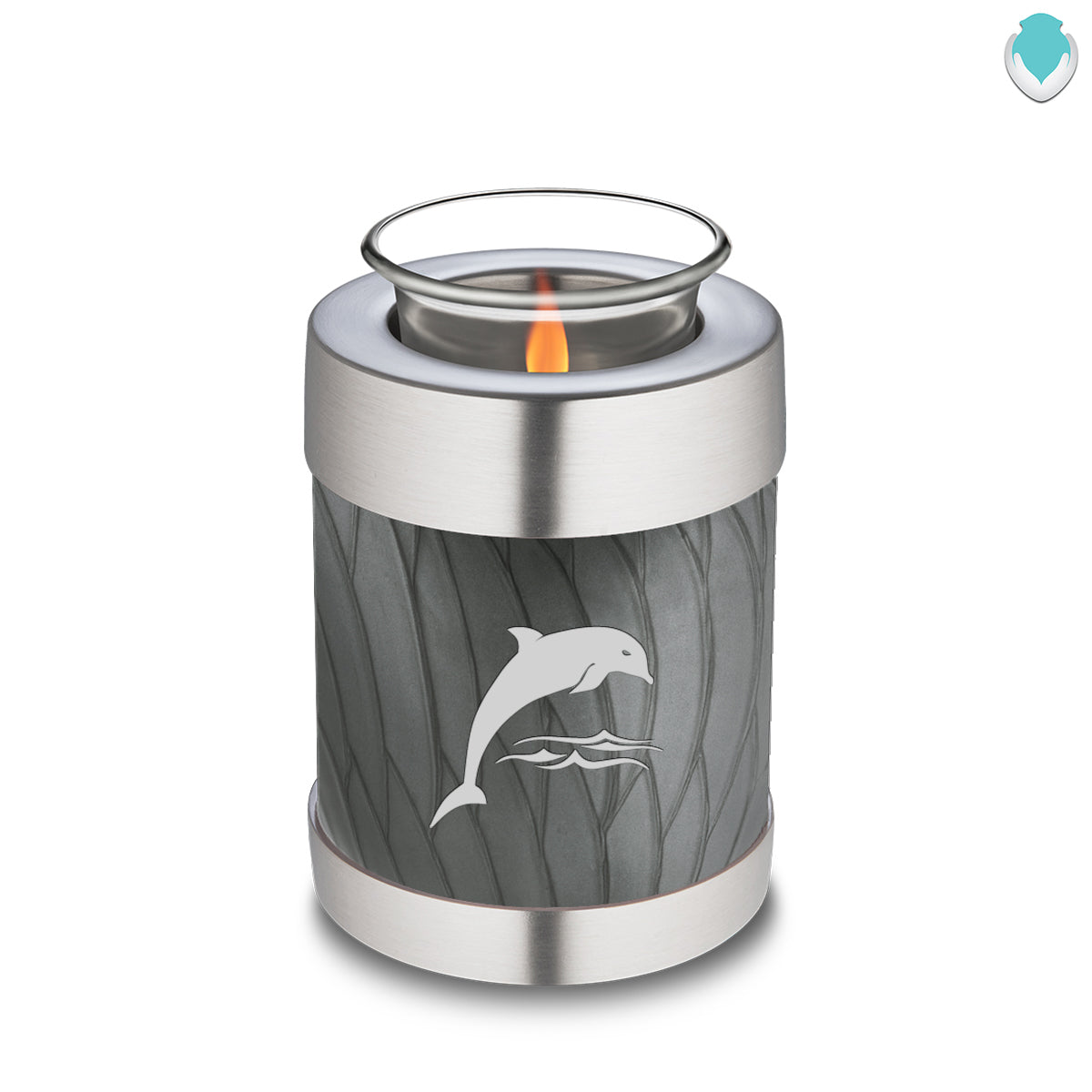 Candle Holder Embrace Pearl Silver Dolphins Cremation Urn