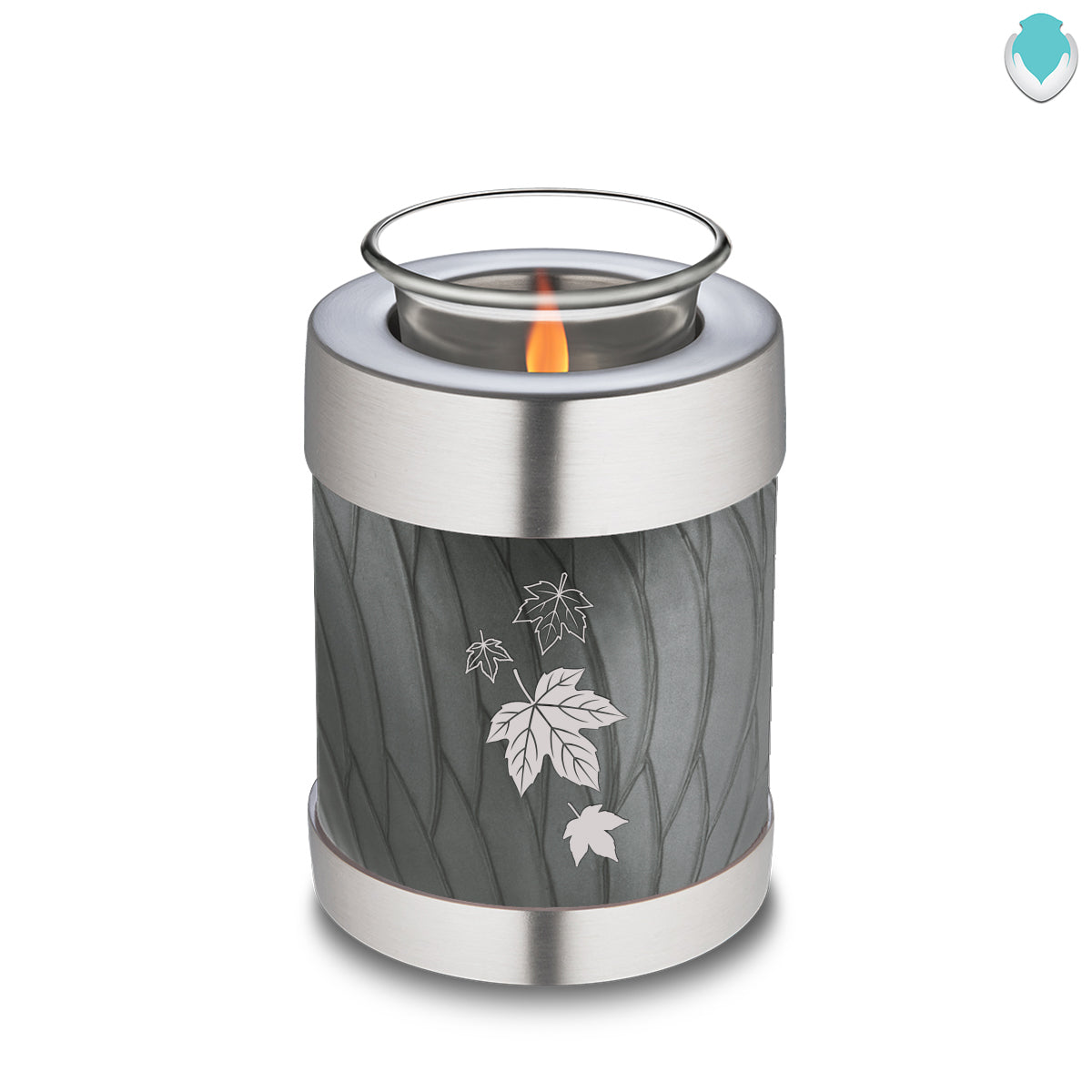 Candle Holder Embrace Pearl Silver Falling Leaves Cremation Urn