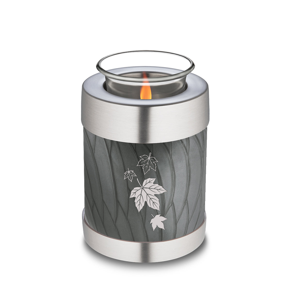 Candle Holder Embrace Pearl Silver Falling Leaves Cremation Urn