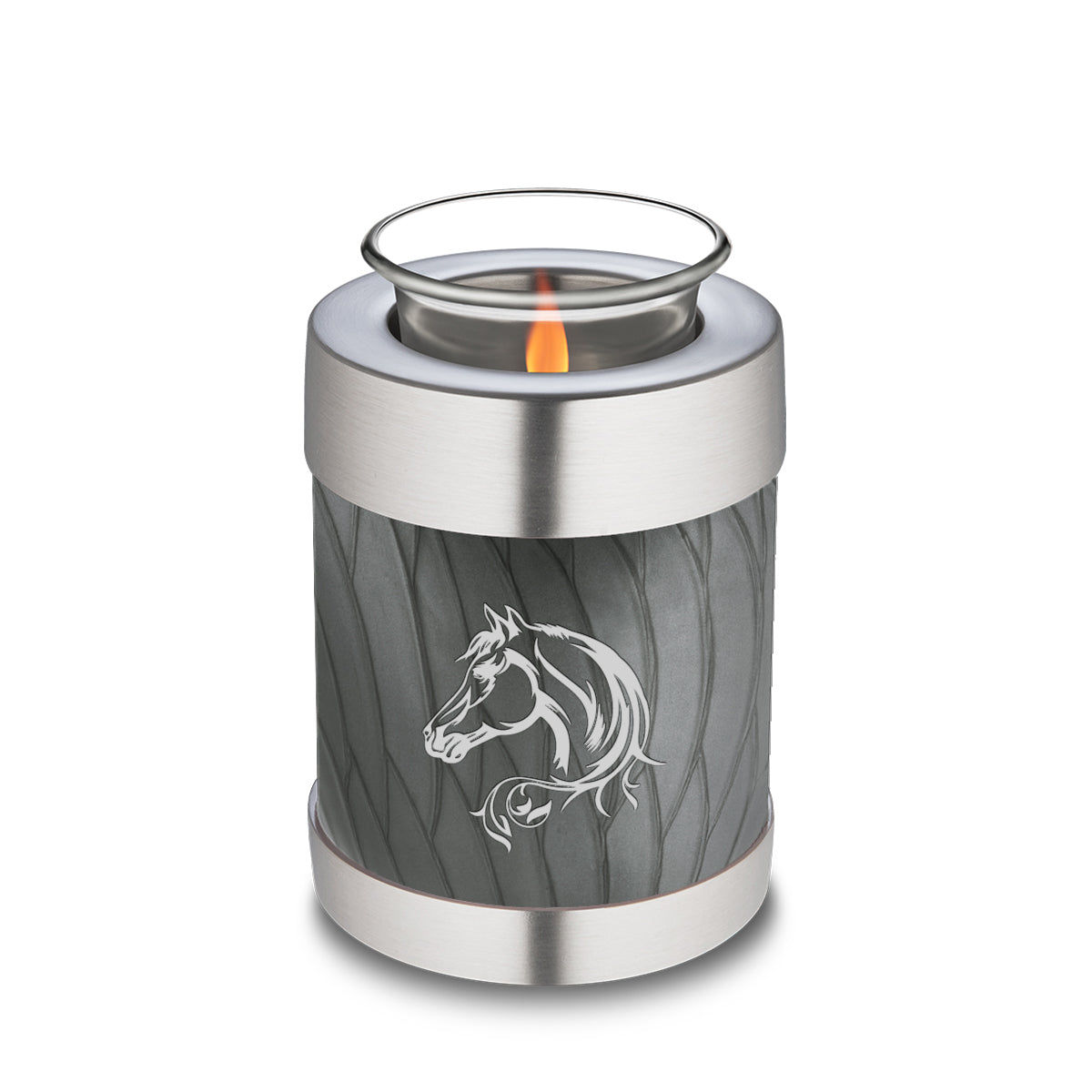 Candle Holder Embrace Pearl Silver Horse Cremation Urn