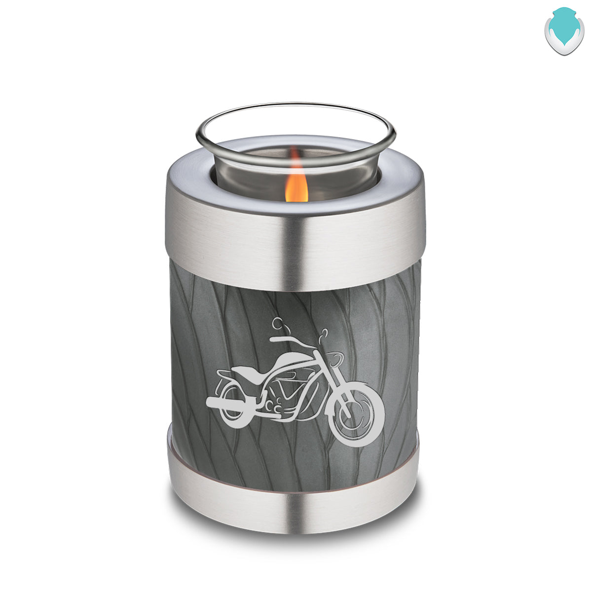 Candle Holder Embrace Pearl Silver Motorcycle Cremation Urn