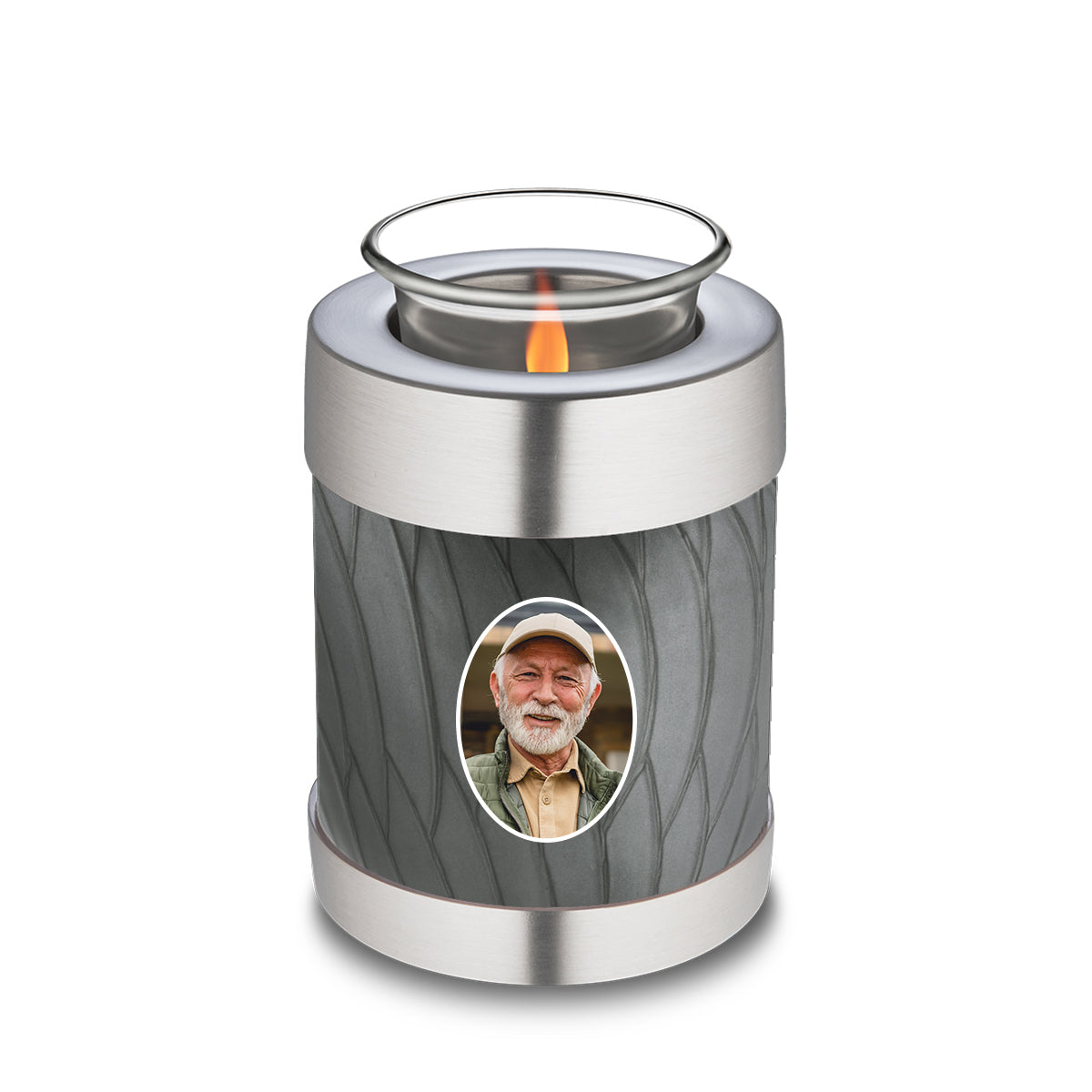 Candle Holder Embrace Pearl Silver Portrait Cremation Urn