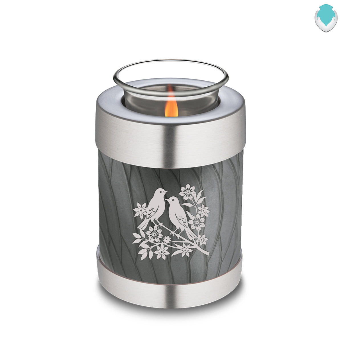 Candle Holder Embrace Pearl Silver Songbirds Cremation Urn