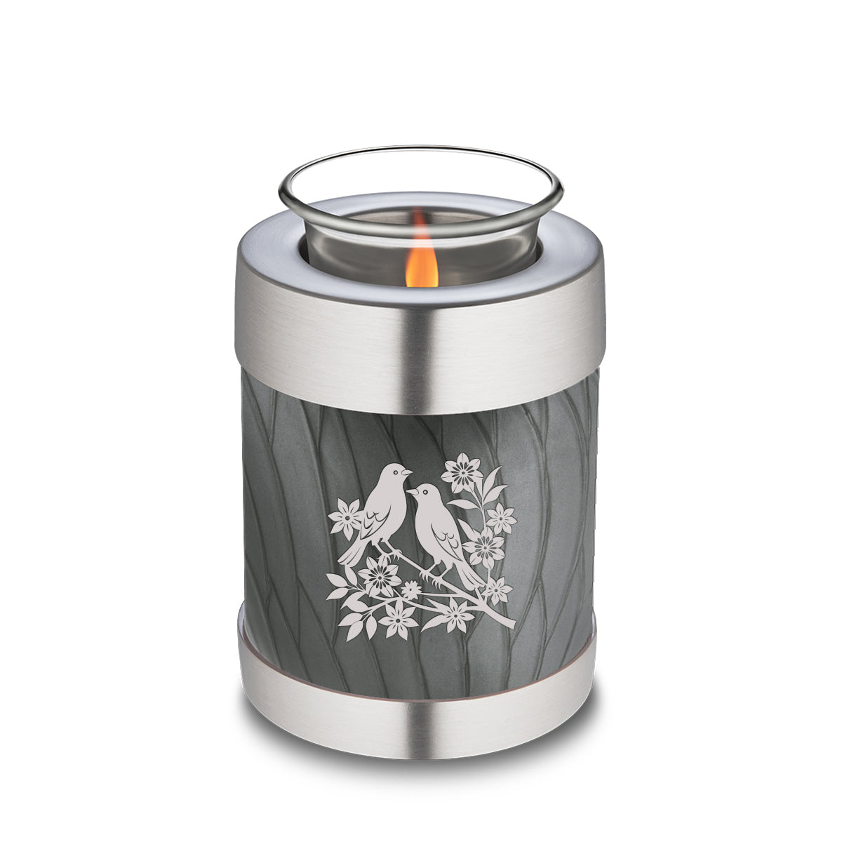 Candle Holder Embrace Pearl Silver Songbirds Cremation Urn