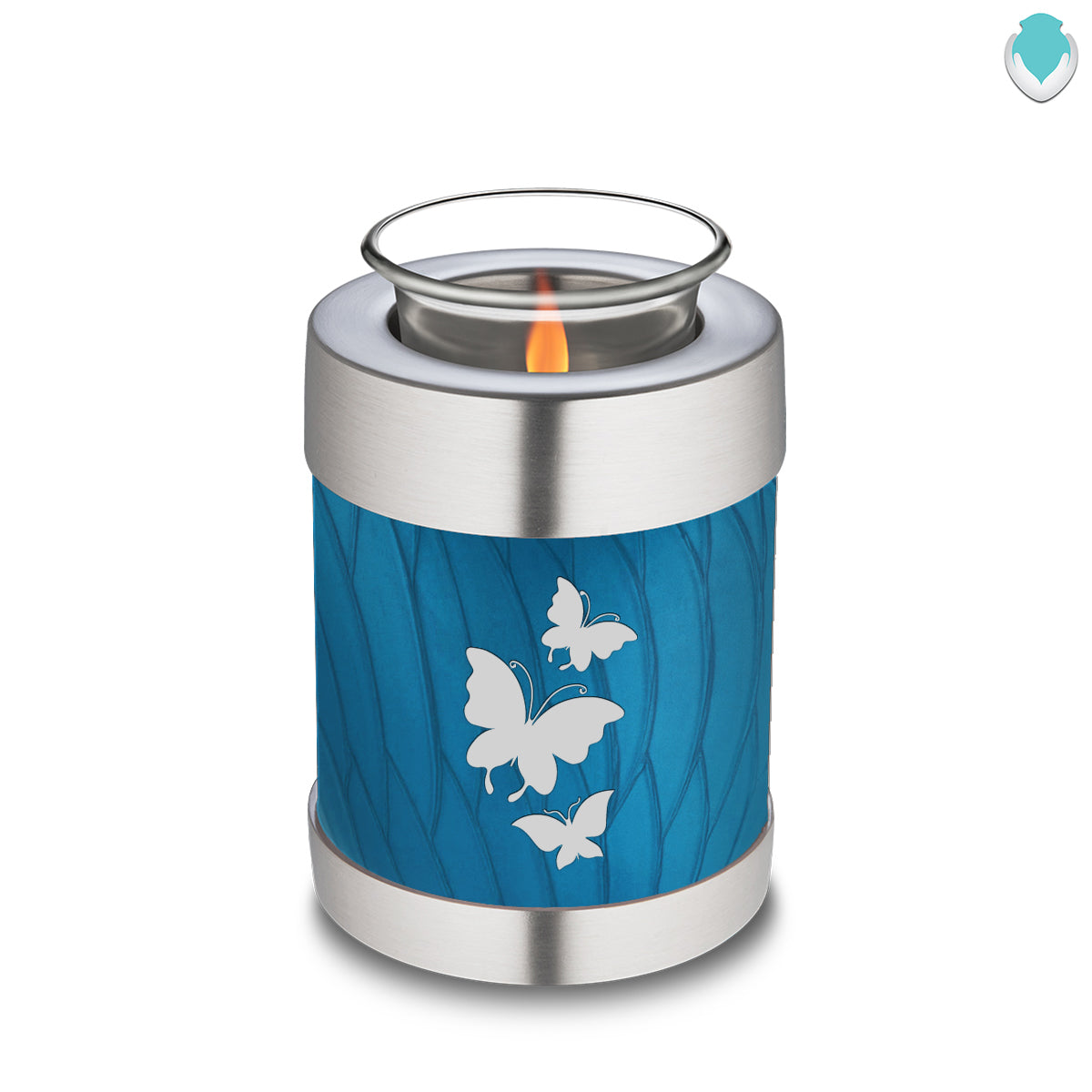 Candle Holder Embrace Pearl Racing Blue Butterfly Cremation Urn