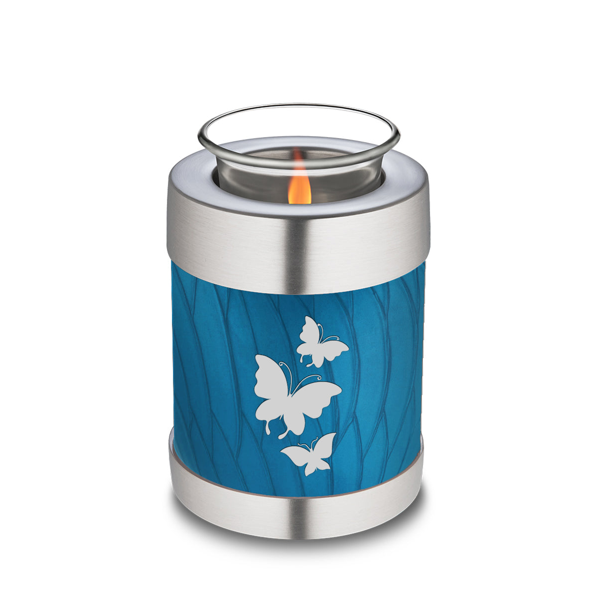 Candle Holder Embrace Pearl Racing Blue Butterfly Cremation Urn