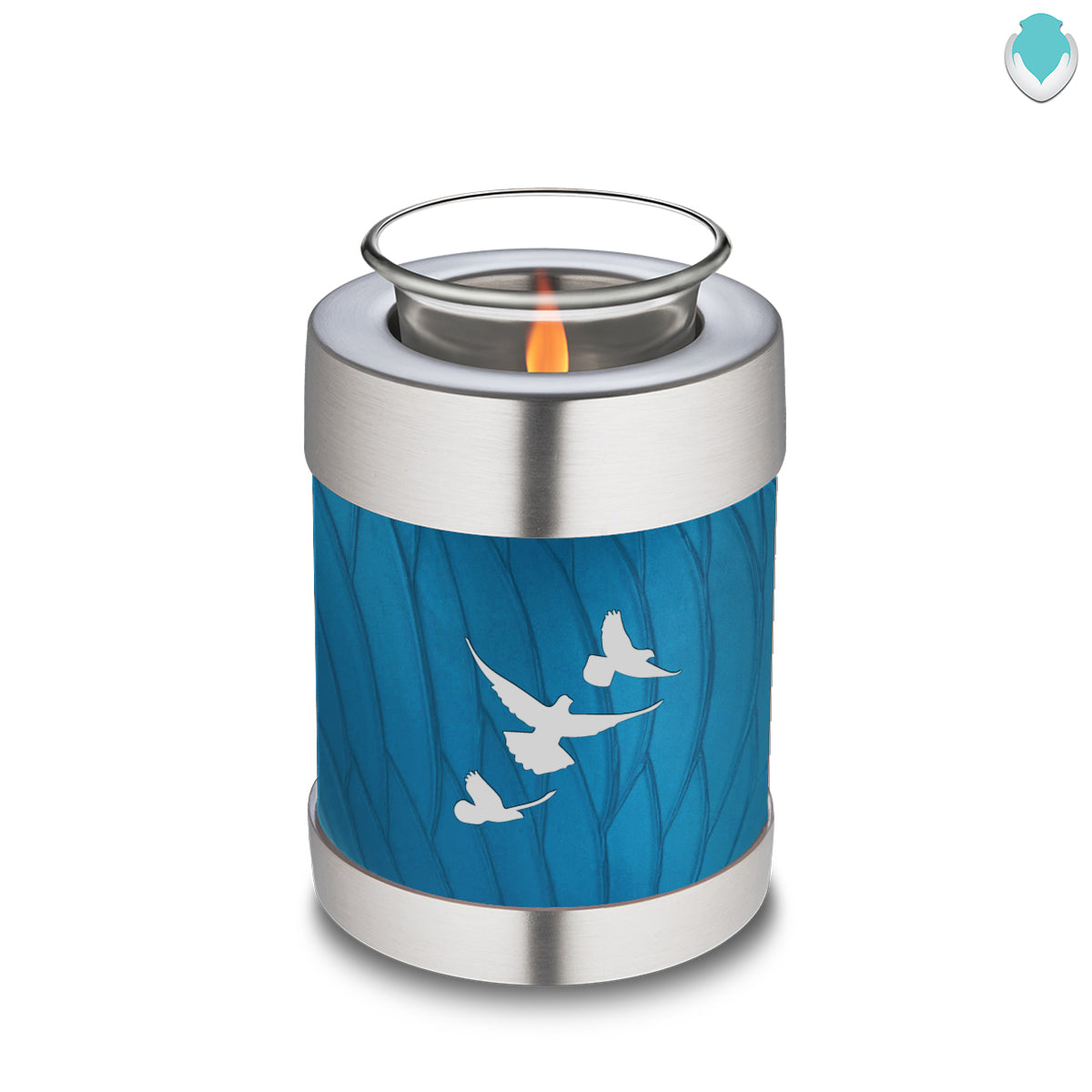 Candle Holder Embrace Pearl Racing Blue Doves Cremation Urn