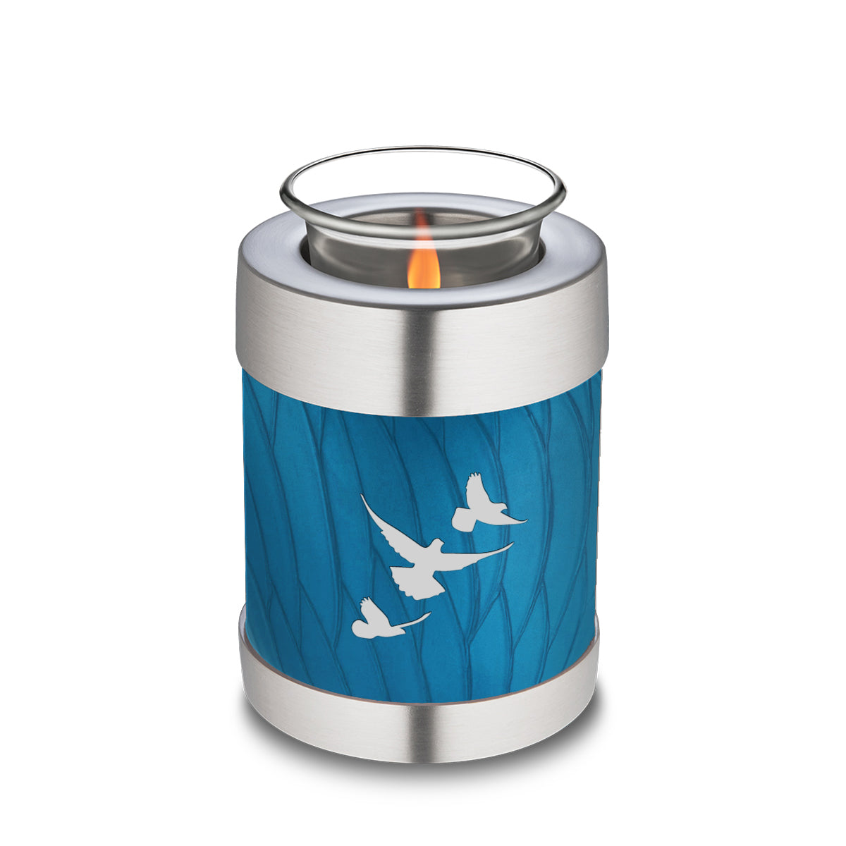 Candle Holder Embrace Pearl Racing Blue Doves Cremation Urn
