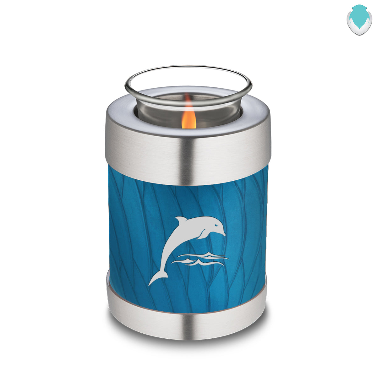 Candle Holder Embrace Pearl Racing Blue Dolphins Cremation Urn