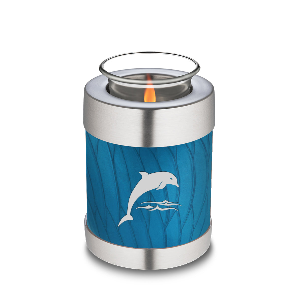 Candle Holder Embrace Pearl Racing Blue Dolphins Cremation Urn
