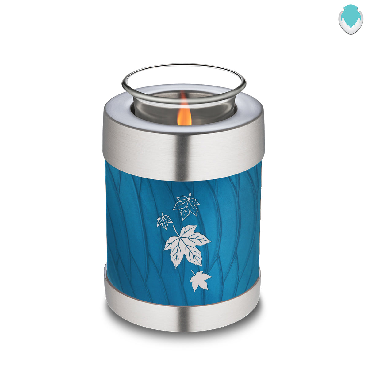 Candle Holder Embrace Pearl Racing Blue Falling Leaves Cremation Urn