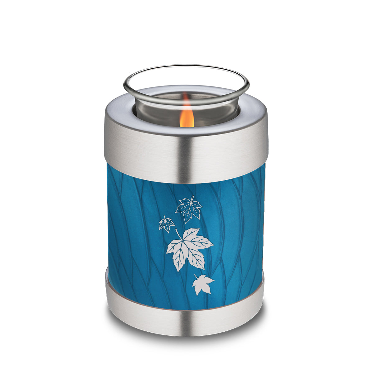 Candle Holder Embrace Pearl Racing Blue Falling Leaves Cremation Urn