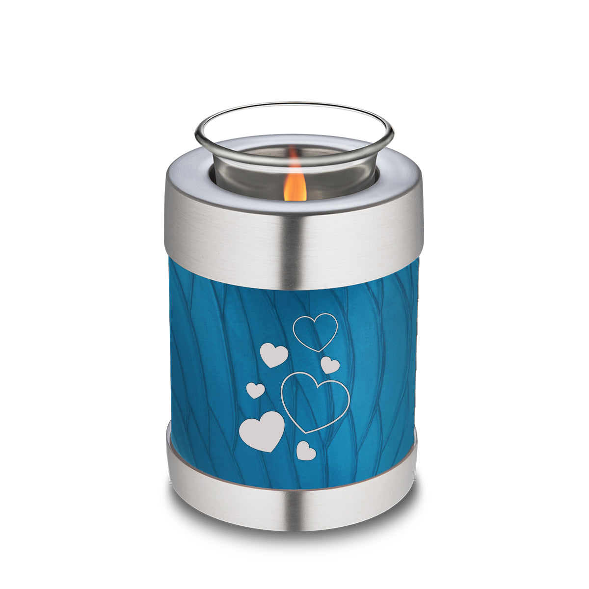Candle Holder Embrace Pearl Racing Blue Floating Heart Cremation Urn